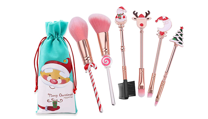Christmas Makeup Brushes Set with Drawstring Bag - 2 Sets