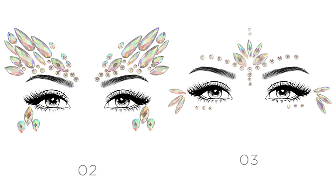 1-3 Set Festival Face Jewels Crystals - 6 Designs