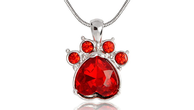 Crystal Pet Paw Pendant Necklace - 6 Colours