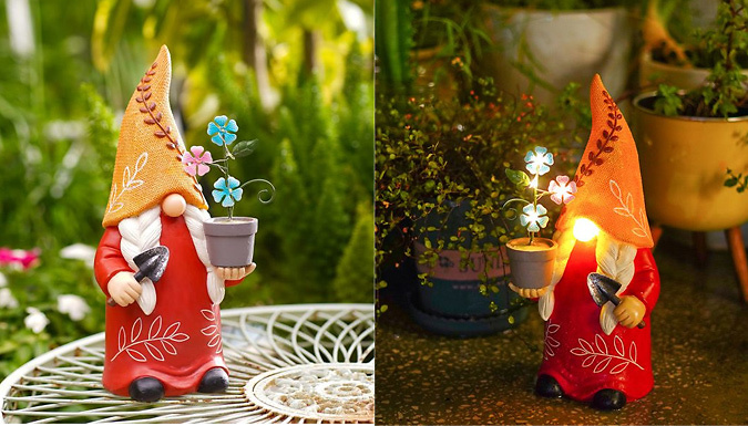 Solar-Powered Flowerpot Garden Gnome Ornament