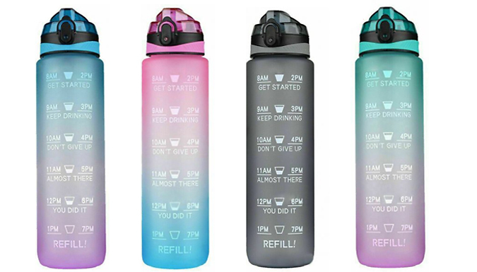 1L Water Bottle with Motivational Time Marker - 4 Colours