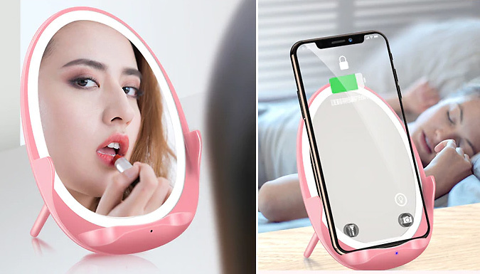 2-in-1 Ella QI Wireless Charger and LED Beauty Mirror