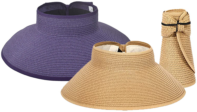 Foldable Straw Wide-Brim Sun Hat – 2 Colours Deal Price £9.99