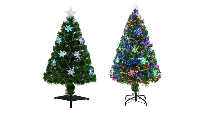 HOMCOM Green Fibre Optic Artificial Christmas Tree - 3 or 4FT!