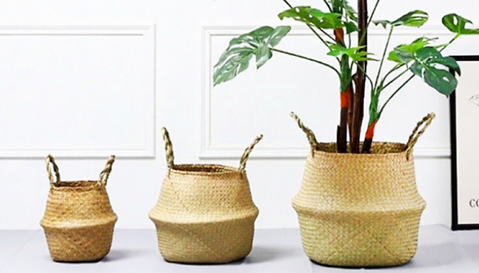 1, 2 or 3-Pack Foldable Seagrass Flower Basket - 3 Sizes