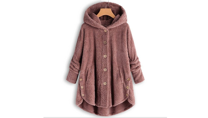 Hooded Button Down Teddy Coat - 4 Colours & 5 Sizes from Go Groopie IE