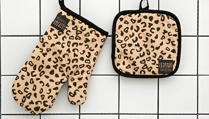 Animal Print Kitchen Oven Glove & Mat Set - 5 Designs