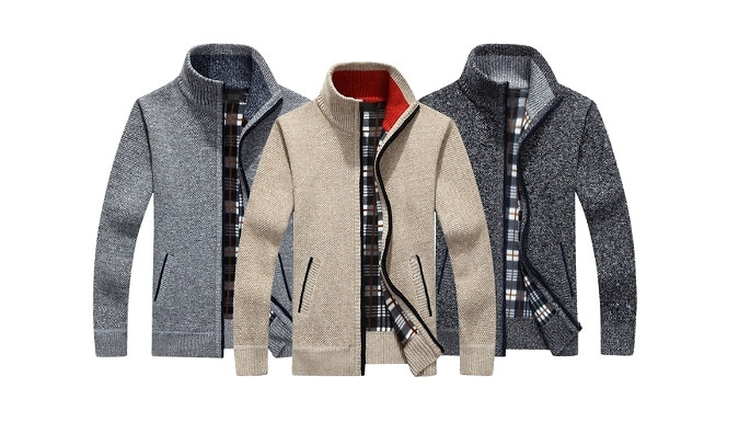 Men’s Knitted Fleece-Lined Cardigan - 7 Colours & 5 Sizes