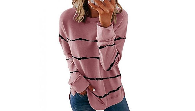 Striped Loose Casual Sweatshirt – 7 Colours & 8 Sizes Deal Price £9.99