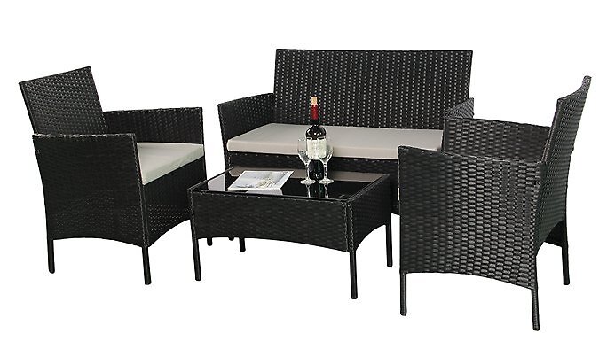 4-Seater Rattan Garden Furniture Set - Black