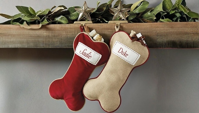 2-Pack of Personalised Dog Bone Christmas Stockings