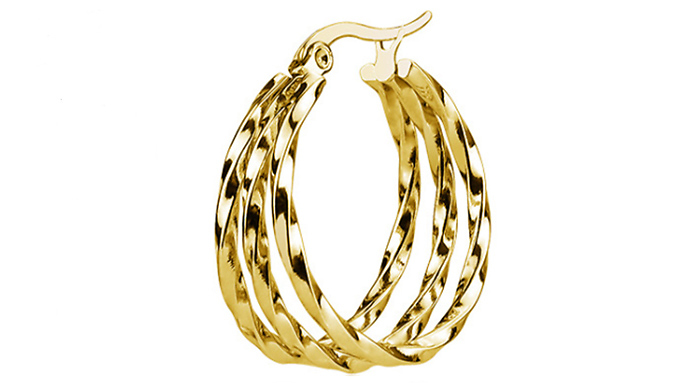 Triple Twisted Golden Hoop Earrings