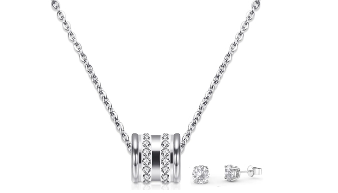 Simulated Crystal Pendant Necklace & Earring Set