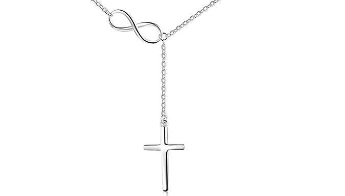 Cross & Infinity S925 Sterling Silver Plated Pendant Necklace