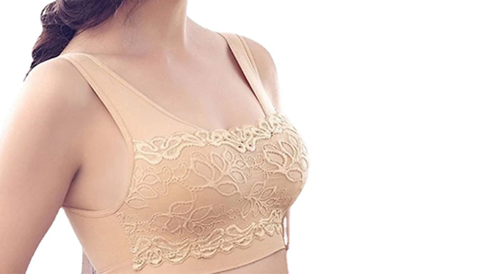 Lace Detail Non-Wired Padded Bralette - 5 Colours & 4 Sizes at Go Groopie