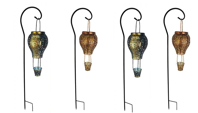 Solar Iron Hot Air Balloon Lamp With Shepherd's Crook - 3 Colours