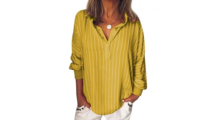 Striped Loose Bat-Sleeve Shirt - 4 Colours & 5 Sizes