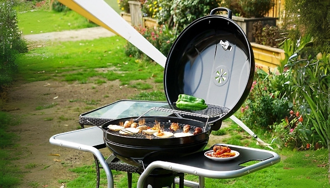 Portable BBQ Charcoal Grill Trolley with Side Tables