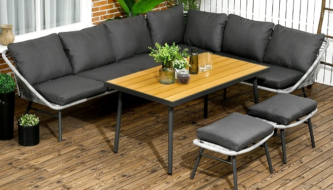 Outsunny 6-Seater Rattan Garden Furniture Set - With Table & Footstools!