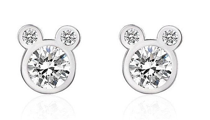 Triple Crystal Silver Mouse Earrings