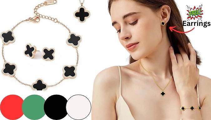 Clover Necklace and Bracelet- Free Earrings! - 4 Colours