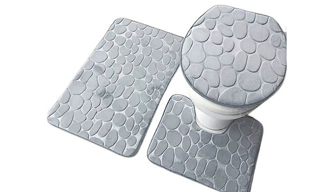 3pc Geometric Memory Foam Bathroom Mat Set - 6 Colours