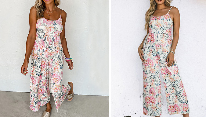 Floral Spaghetti Strap High-Waist Jumpsuit - 3 Colours & 5 Sizes