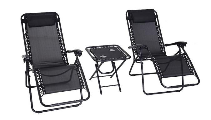 Outsunny 3-Piece Zero Gravity Chairs & Table Set - 3 Colours