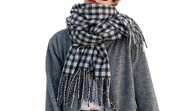 Tasselled Check Winter Scarf - 6 Colours