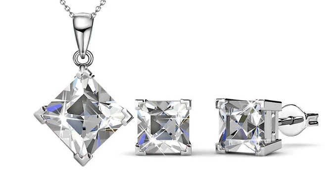 Classic Pendant & Earring Set - Encrusted with Swarovski Crystals