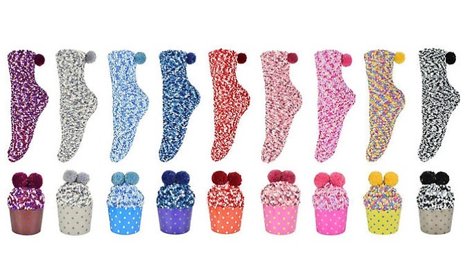 1, 3 or 9-Pack of Plush Cupcake Socks - 9 Colours