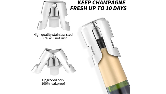 2 Pack Champagne Vacuum Seal Steel Stoppers