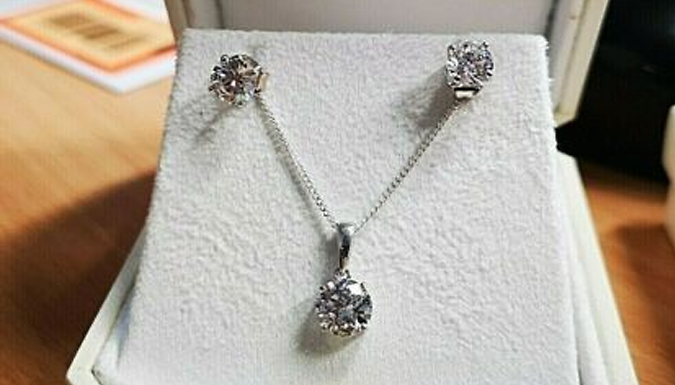 Round Cut Stud Earrings and Necklace Created Diamond Jewellery Set