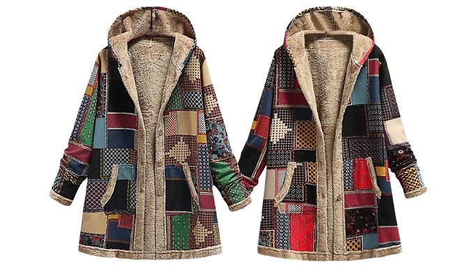 Boho-Style Warm Fleece-Lined Hooded Coat - 2 Colours, 8 Sizes