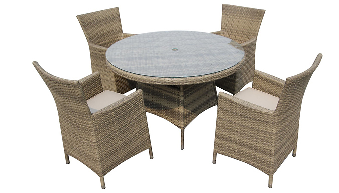 Rattan 4-Seater Patio Dining Table & Chairs Set