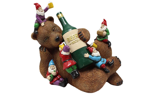 Drunk Bear & Gnomes Garden Statue