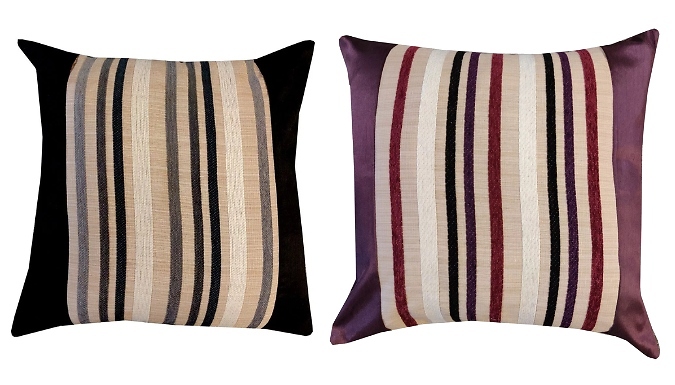 1 or 2-Pack Faux Silk & Chenille Striped Filled Cushions or Cushion Covers - 4 Colours