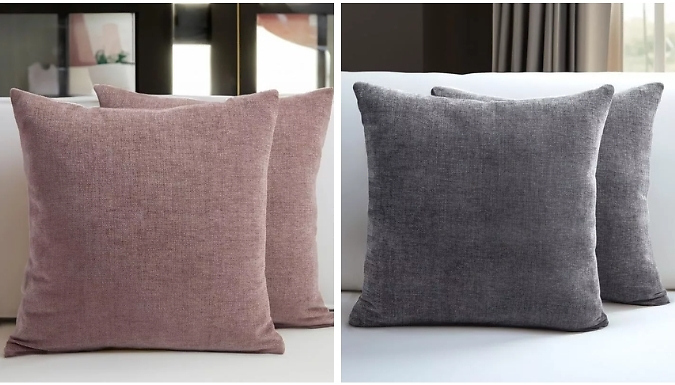 1 or 2-Pack Chenille Double Sided Reversible Cushion Covers or Filled Cushions - 4 Colours