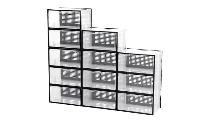 12-Pack Clear Stackable Shoe Storage Boxes