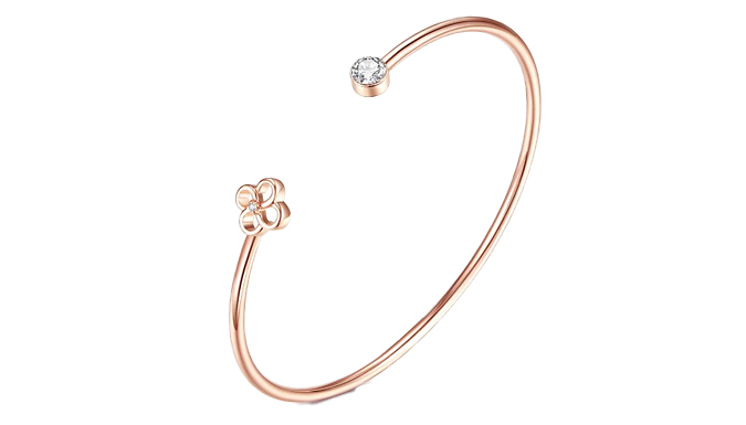 Diamond & Crystal Rose Gold Plated Flower Bangle