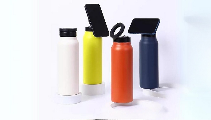 Stainless Steel Water Bottle with Magnetic Phone Holder - 7 Colours at Go Groopie IE