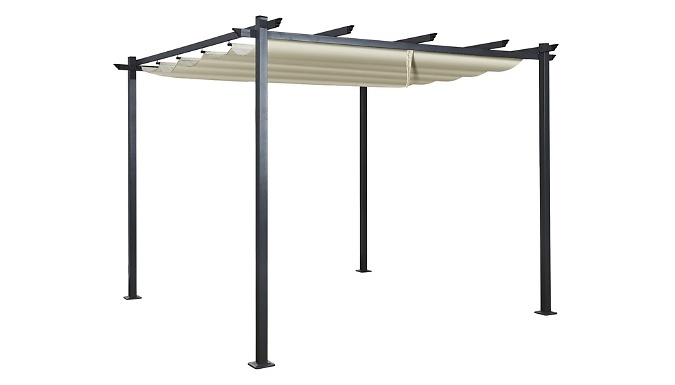 Metal Pergola with Retractable Sun Shade Roof - 2 Sizes