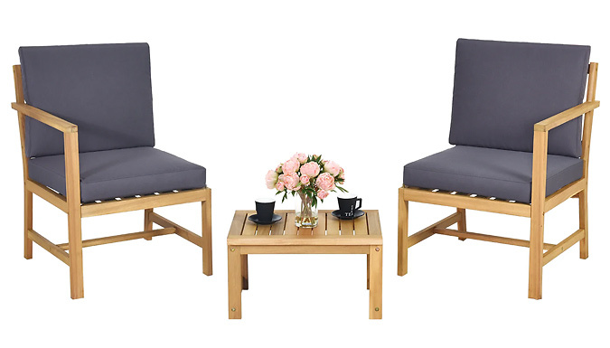 3-Piece Wooden Garden Chair & Bench Furniture Set
