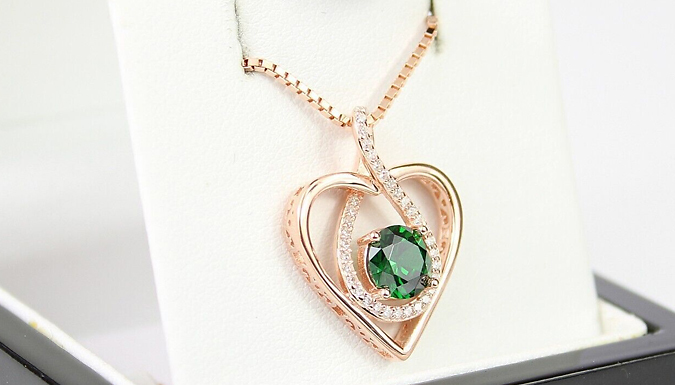 Rose Gold Dark Green Gemstone Heart Necklace