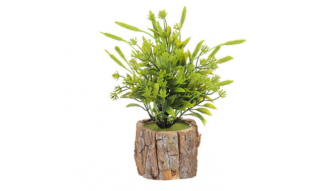 1, 2 or 4 Wooden Potted Plastic Plants - 7 Options