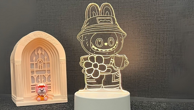 Colourful 3D Acrylic Night Light - 2 Base Options, 6 Designs