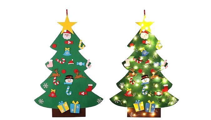 26-Pack DIY Felt Christmas Tree with Decorations & Led Lights