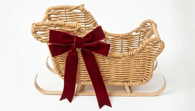 Woven Rattan Christmas Sleigh Gift Basket