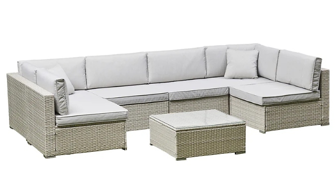 U-shaped 6-Seater Rattan Sofa & Coffee Table Set