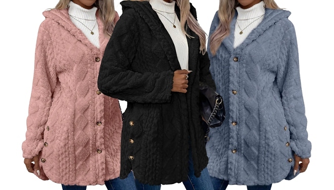 Jacquard Plush Hooded Cardigan - 6 Colours & 5 Sizes